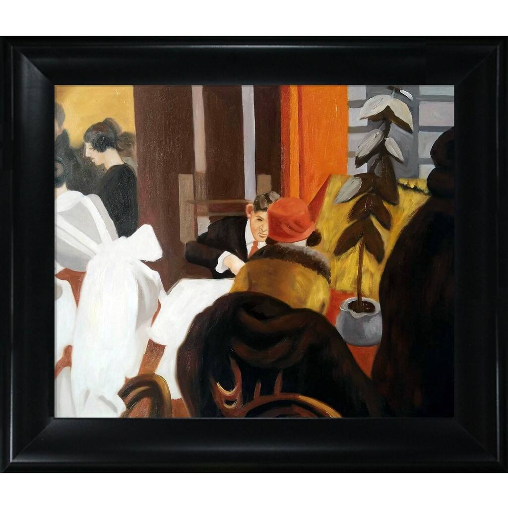 La Pastiche Edward Hopper 'New York Restaurant' Hand Painted Framed Canvas Art
