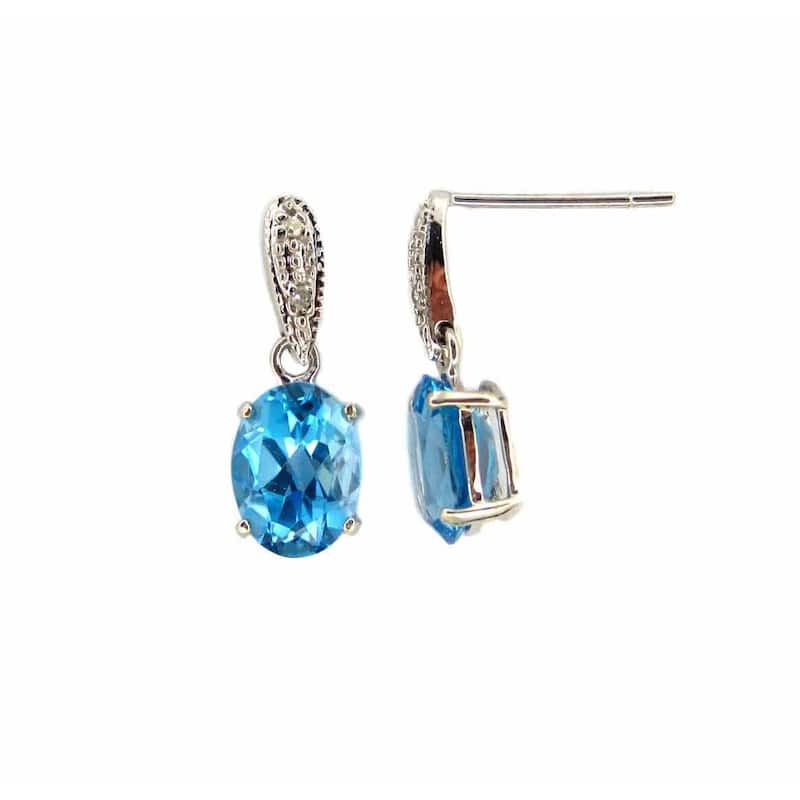 Kabella 14k White Gold Diamond Accent Gemstone Birthstone Dangle Stud Earring