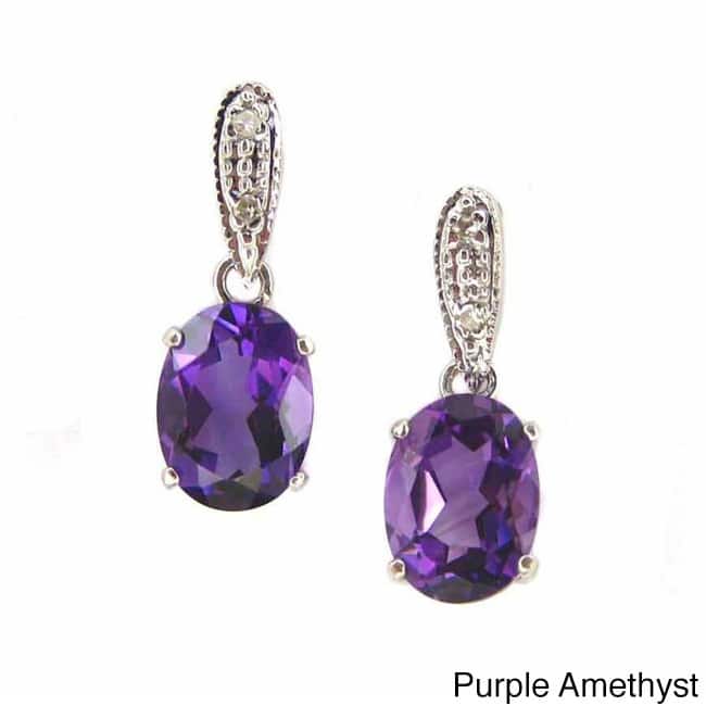 Kabella 14k White Gold Diamond Accent Gemstone Birthstone Dangle Stud Earring - February - Amethyst - Purple