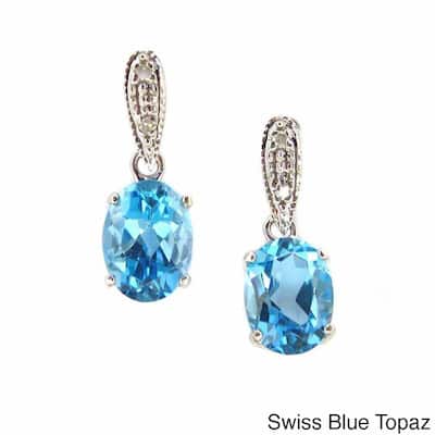 Kabella 14k White Gold Diamond Accent Gemstone Birthstone Dangle Stud Earring