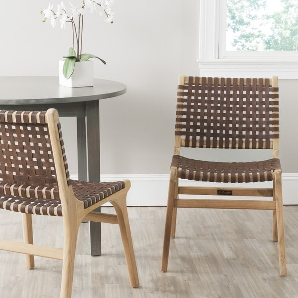 Safavieh Rural Woven Dining Guilford Brown Leather Dining Chairs (Set