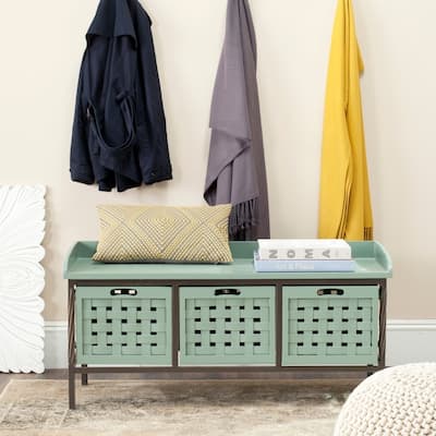 SAFAVIEH Isaac Grey Wooden Entryway Storage Bench - 42.5" x 15.5" x 20"