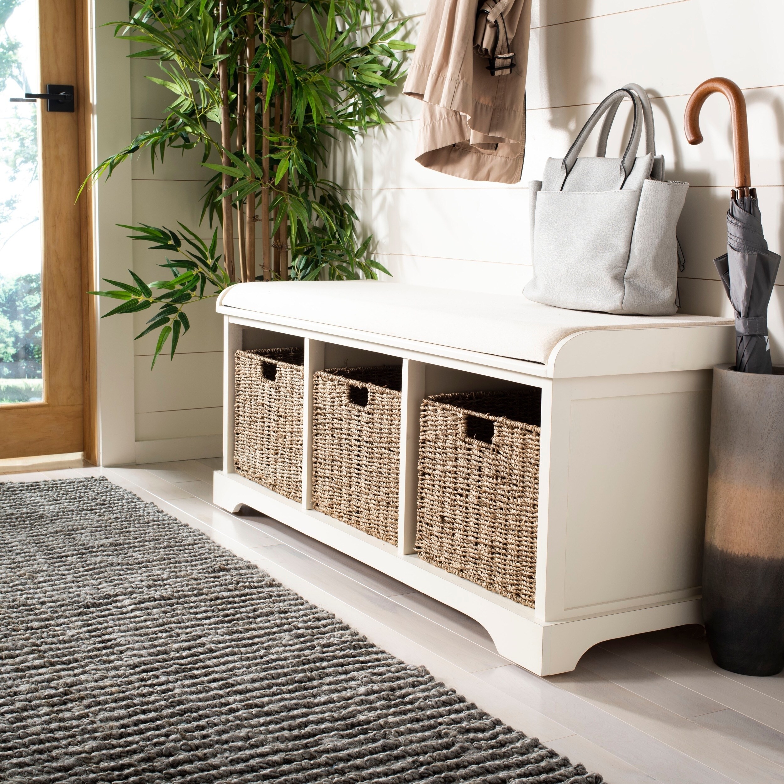 lonan white storage bench