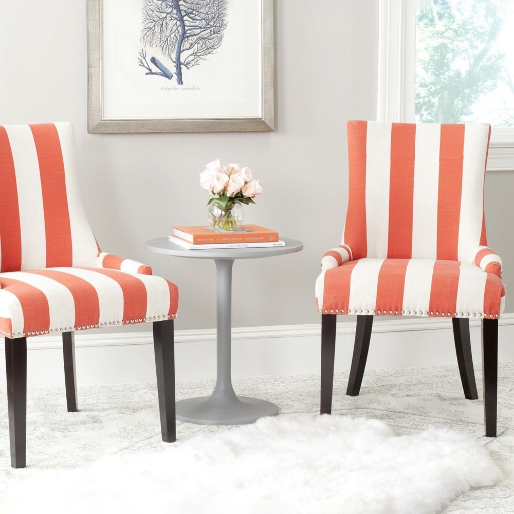 Safavieh Lester Orange/ White Stripe Dining Chair (set Of 2)