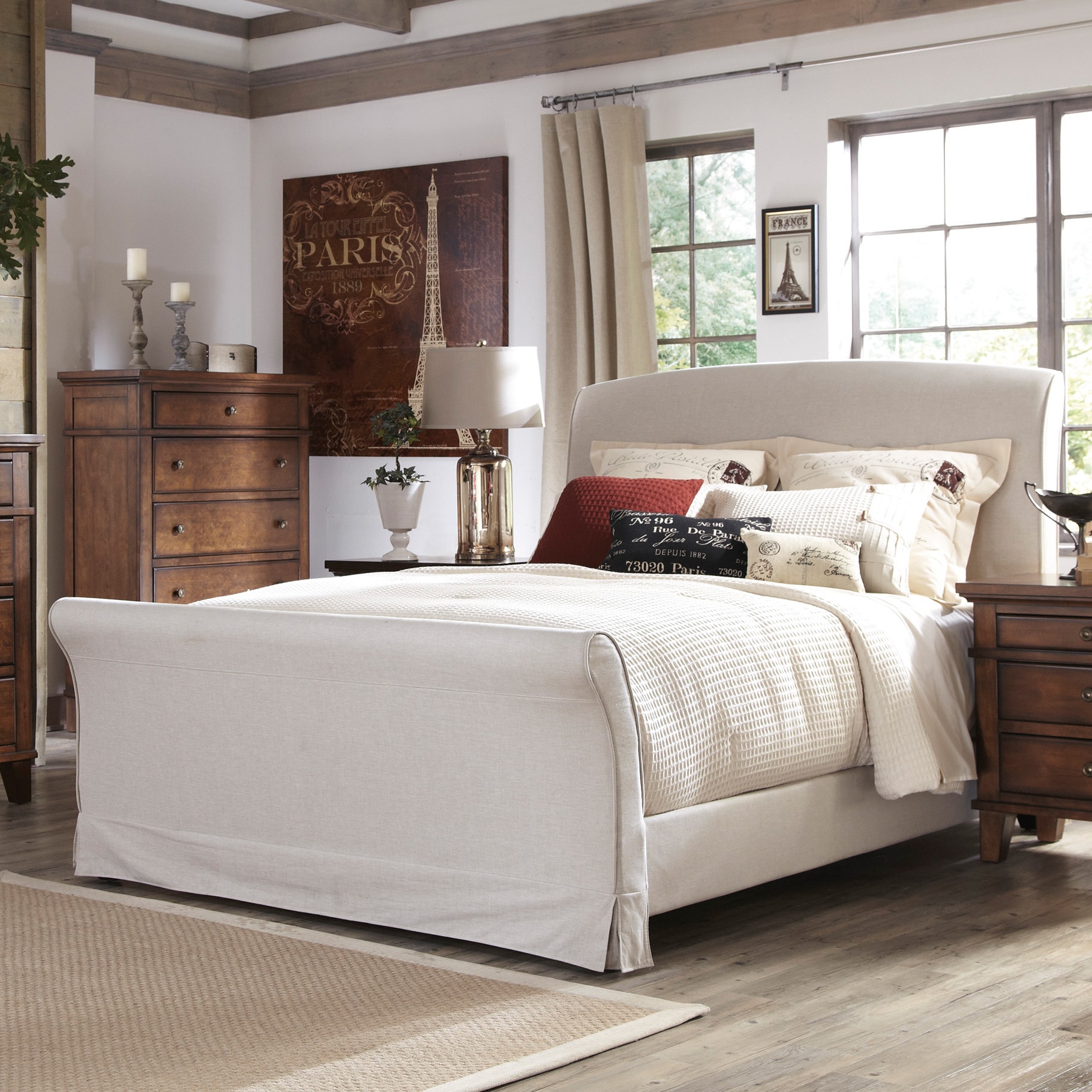 Signature Design By Ashley Burksville Burnished Brown Upholstered California King Sleigh Bed