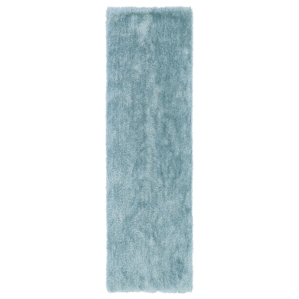 Hand-Tufted Silky Shag Light Blue Rug (2'3 x 8') - 2'3" x 8'