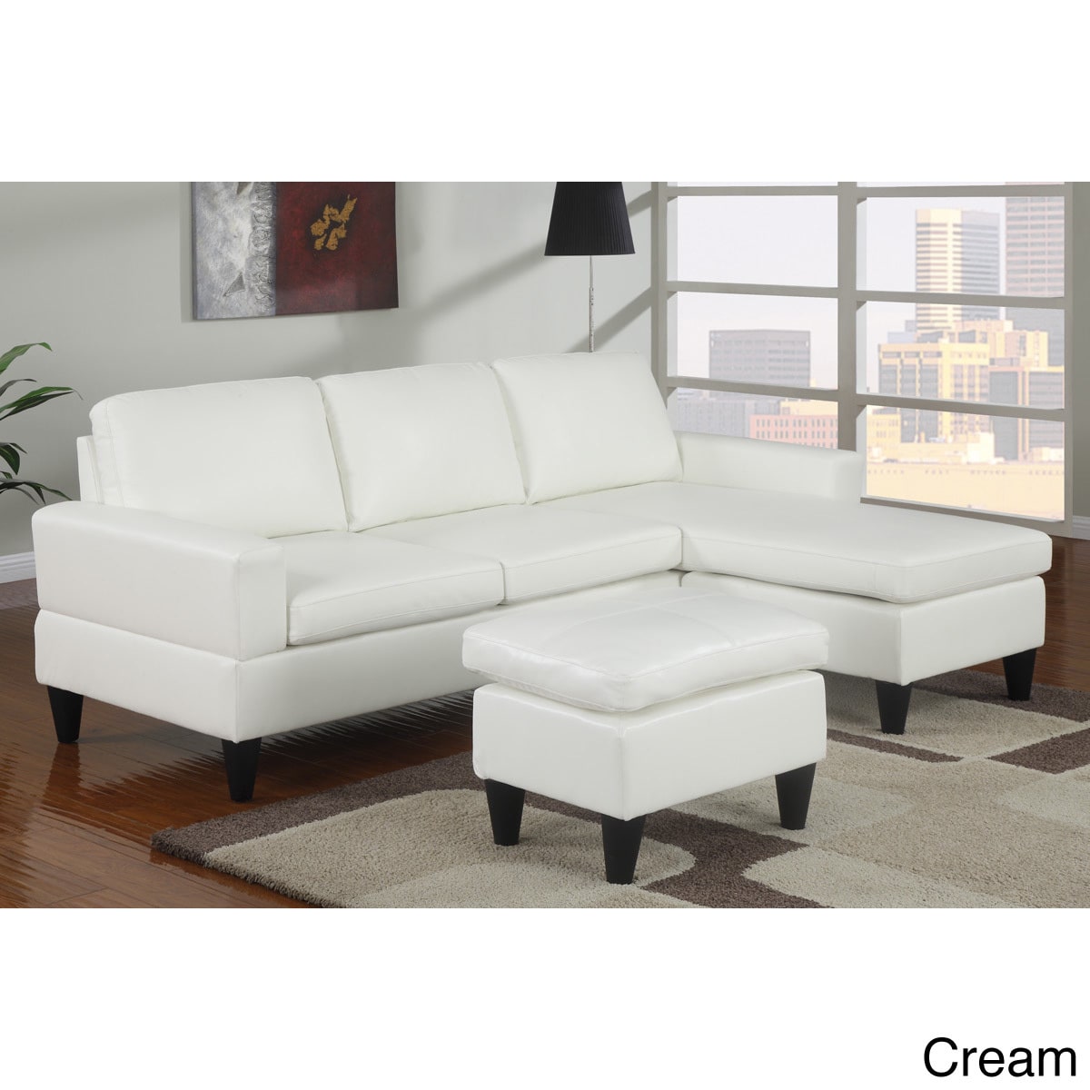 Cannes Reversible Sectional Couch With Free Ottoman In Faux Leather