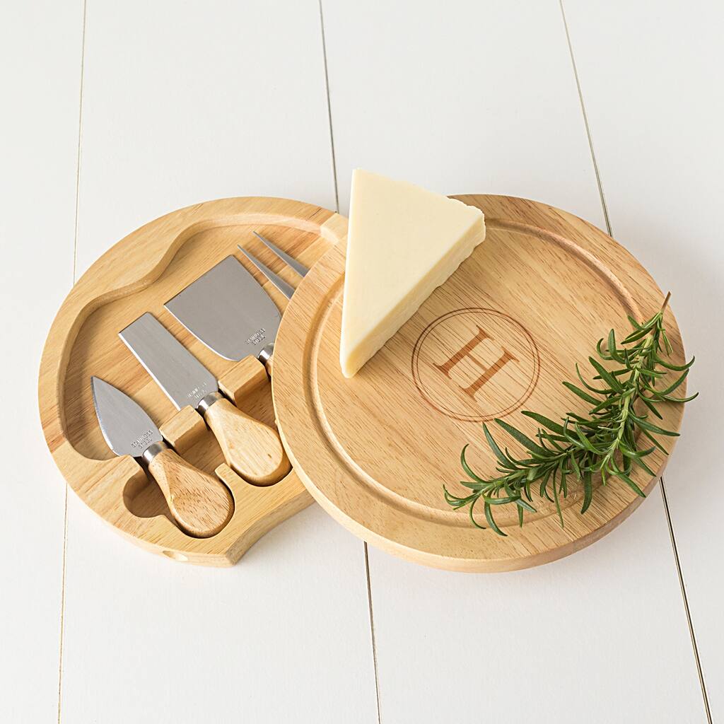 Personalized Rubberwood 5-piece Gourmet Cheese Board Set