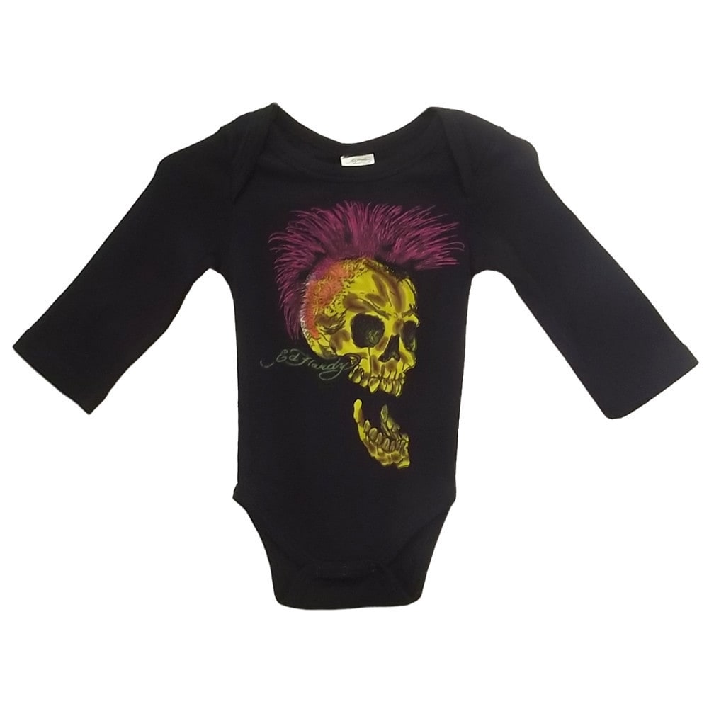 Ed Hardy Boys Long Sleeve Skull Bodysuit In Black