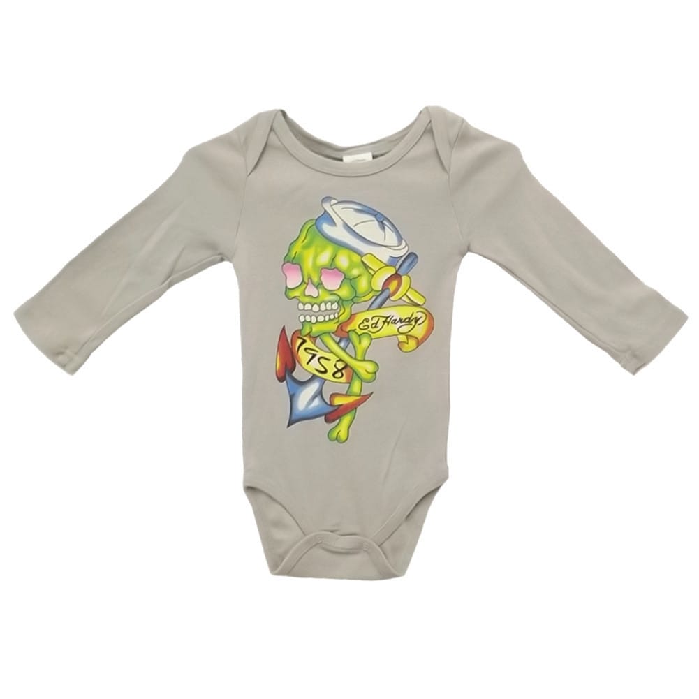 Ed Hardy Boys Long Sleeve Sailor Skull Bodysuit In Green