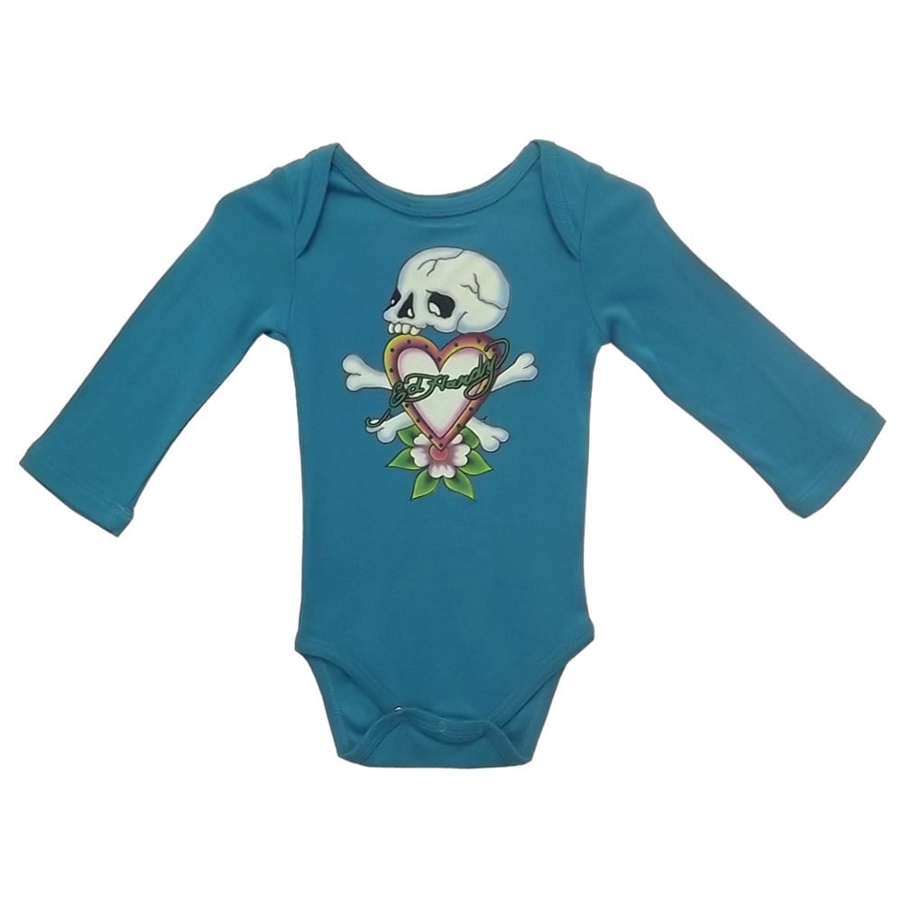 Ed Hardy Girls Baby Long Sleeve Skull Bodysuit In Teal