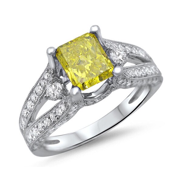 Shop Noori 18k Gold 2ct TDW Canary Yellow Cushion-cut Diamond ...