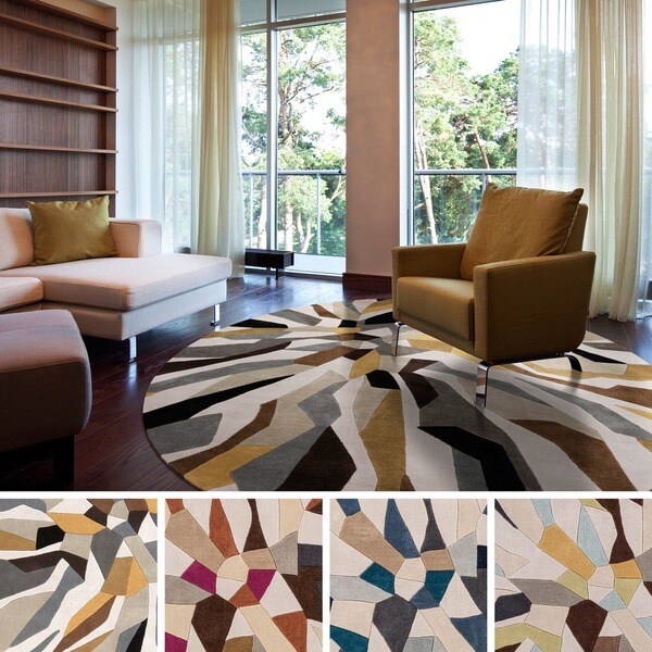 Hand Tufted Barnes Contemporary Abstract Round Area Rug
