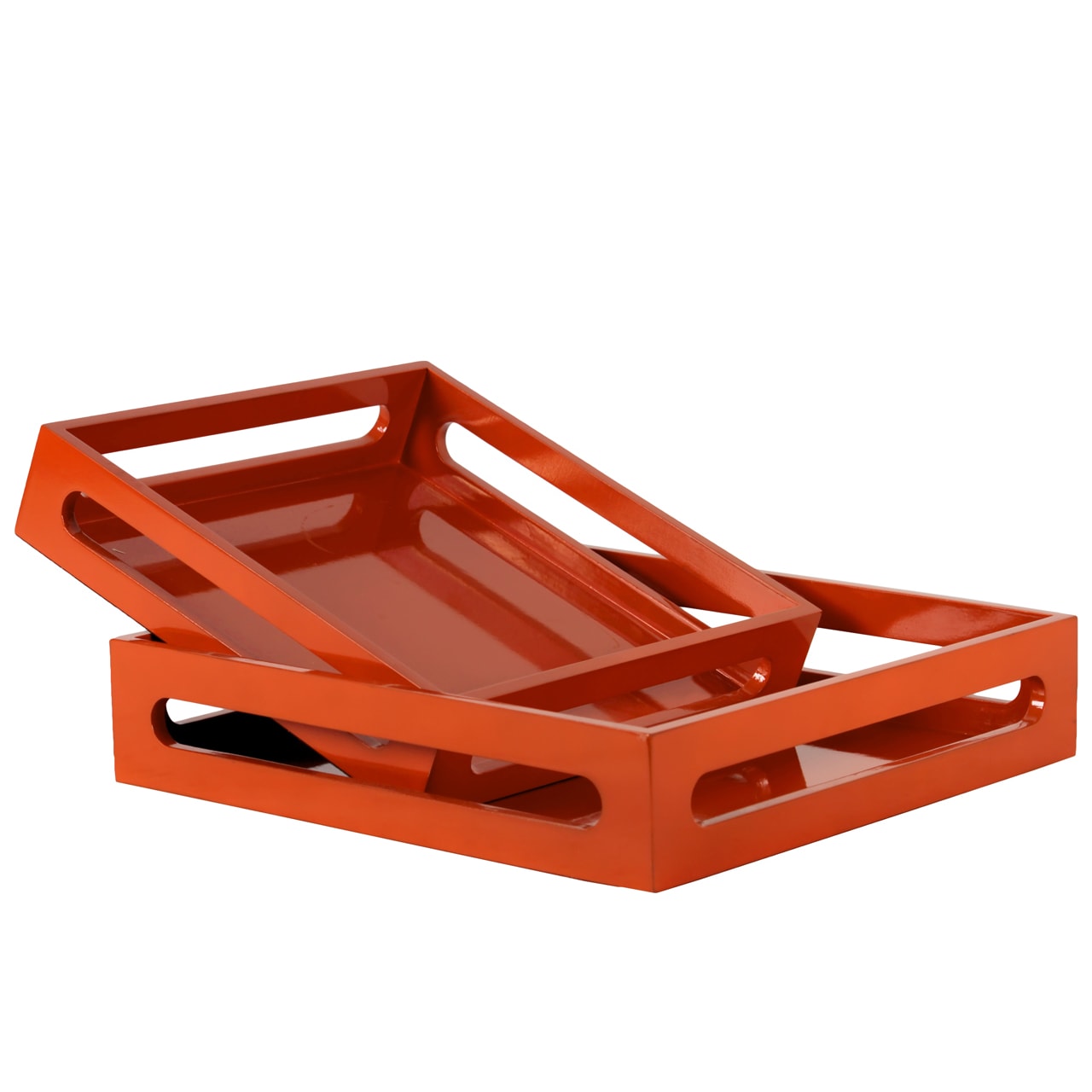 Wooden Tray Set Of Two Orange