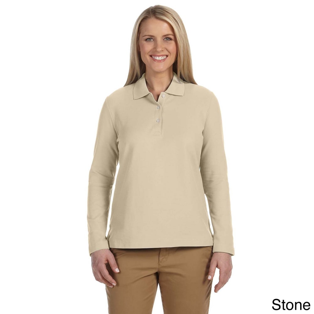 Devon and Jones Womens Pima Piqu?? Long sleeve Polo Shirt Beige Size XXL (18)