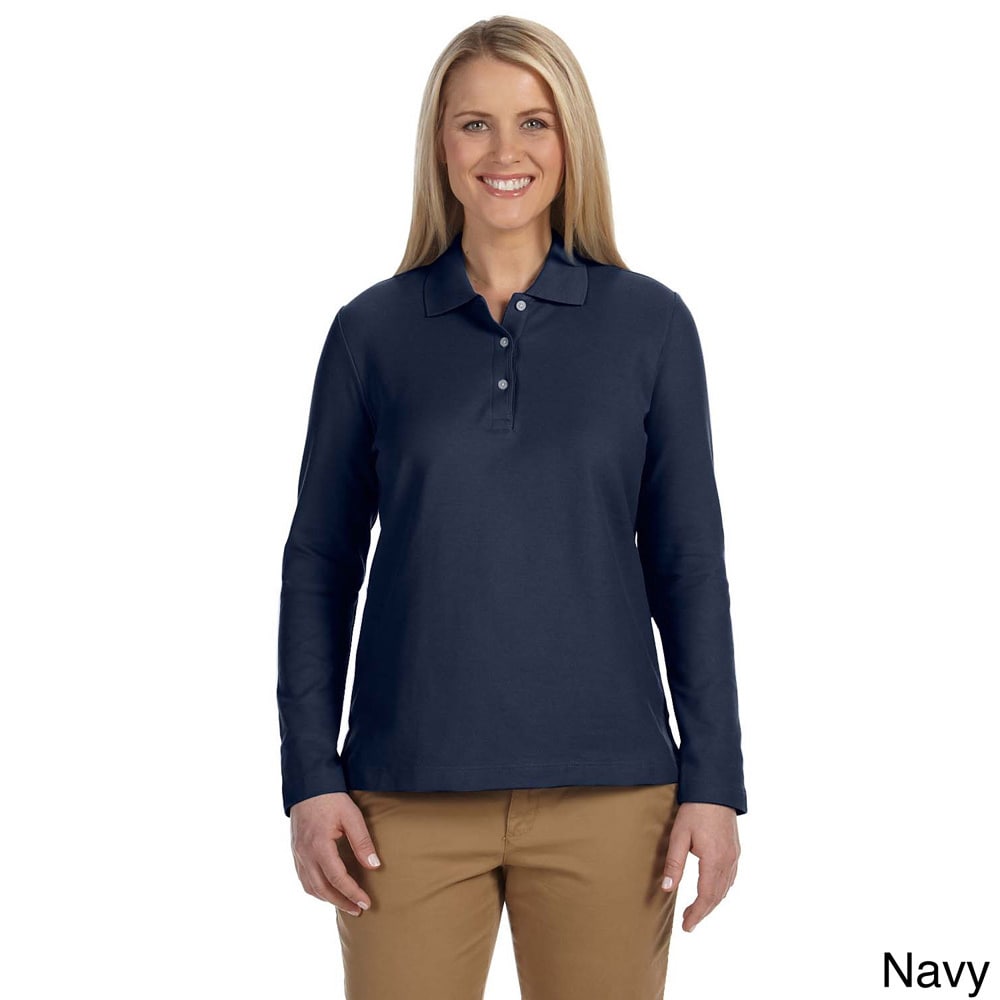 Devon and Jones Womens Pima Piqu?? Long sleeve Polo Shirt Navy Size XXL (18)