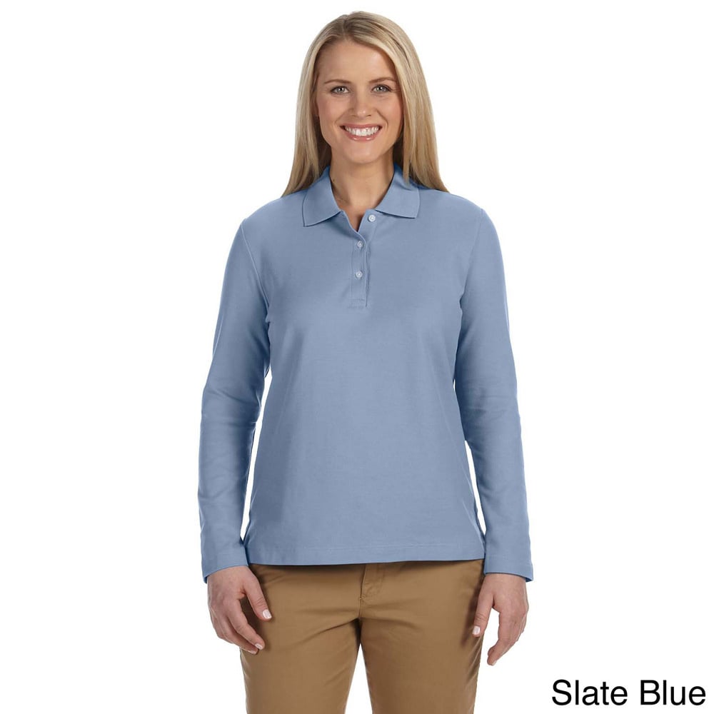 Devon and Jones Womens Pima Piqu?? Long sleeve Polo Shirt Blue Size XXL (18)