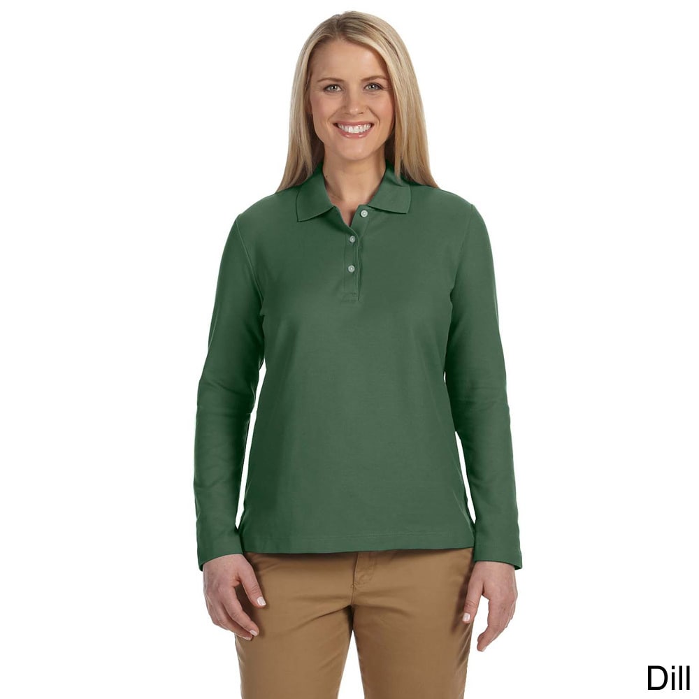 Devon and Jones Womens Pima Piqu?? Long sleeve Polo Shirt Green Size XXL (18)