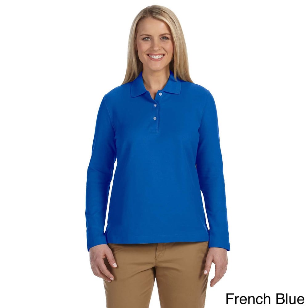 Devon and Jones Womens Pima Piqu?? Long sleeve Polo Shirt Blue Size XXL (18)