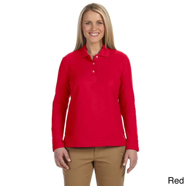 womens red long sleeve polo shirt