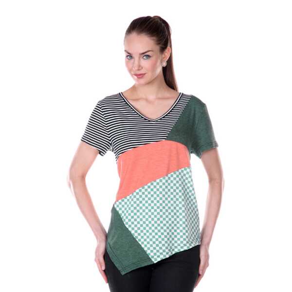 Women's Asymmetrical Short sleeve Patchwork Shirt Short Sleeve Shirts