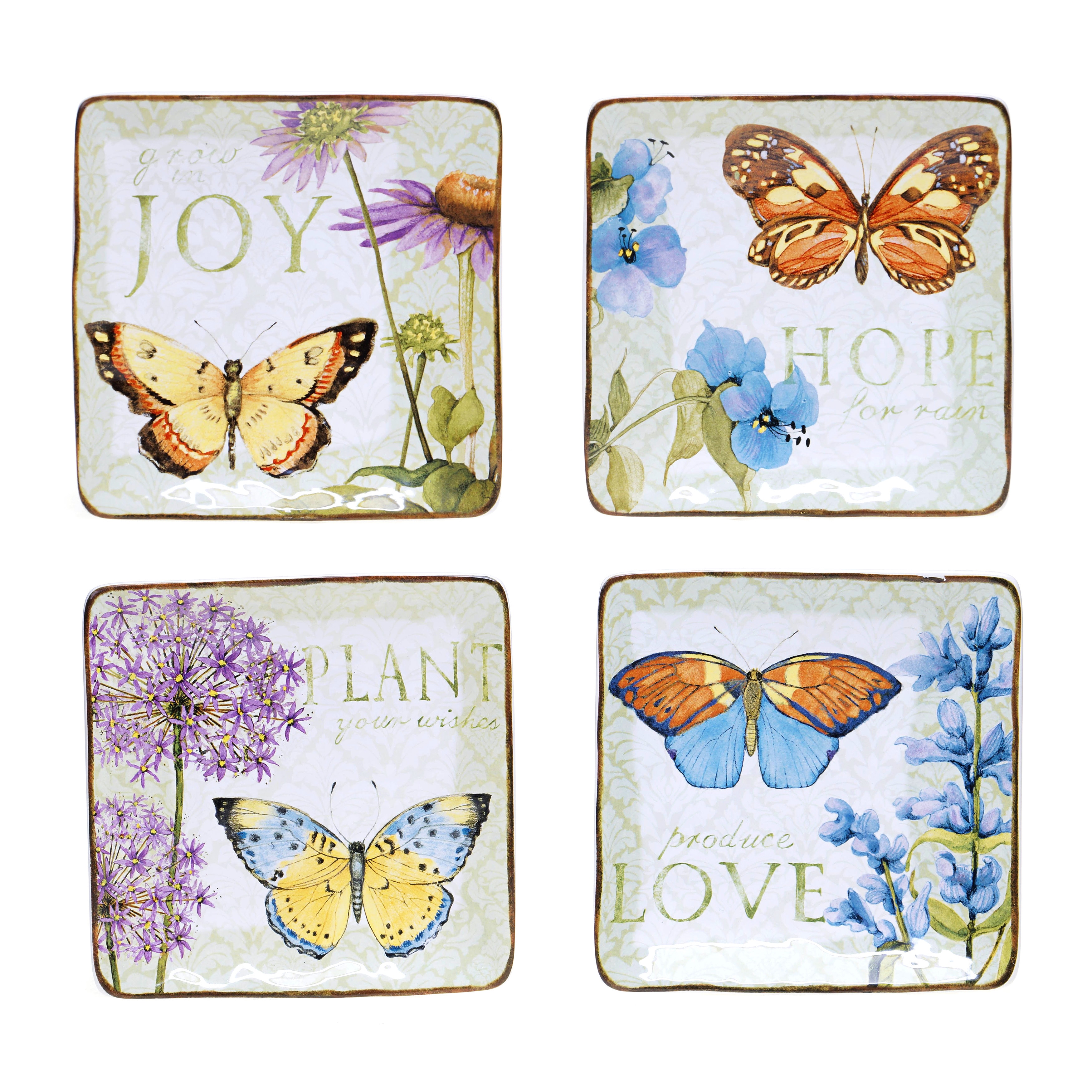 Herb Garden 6 inch Square Canape Plate (set Of 4)