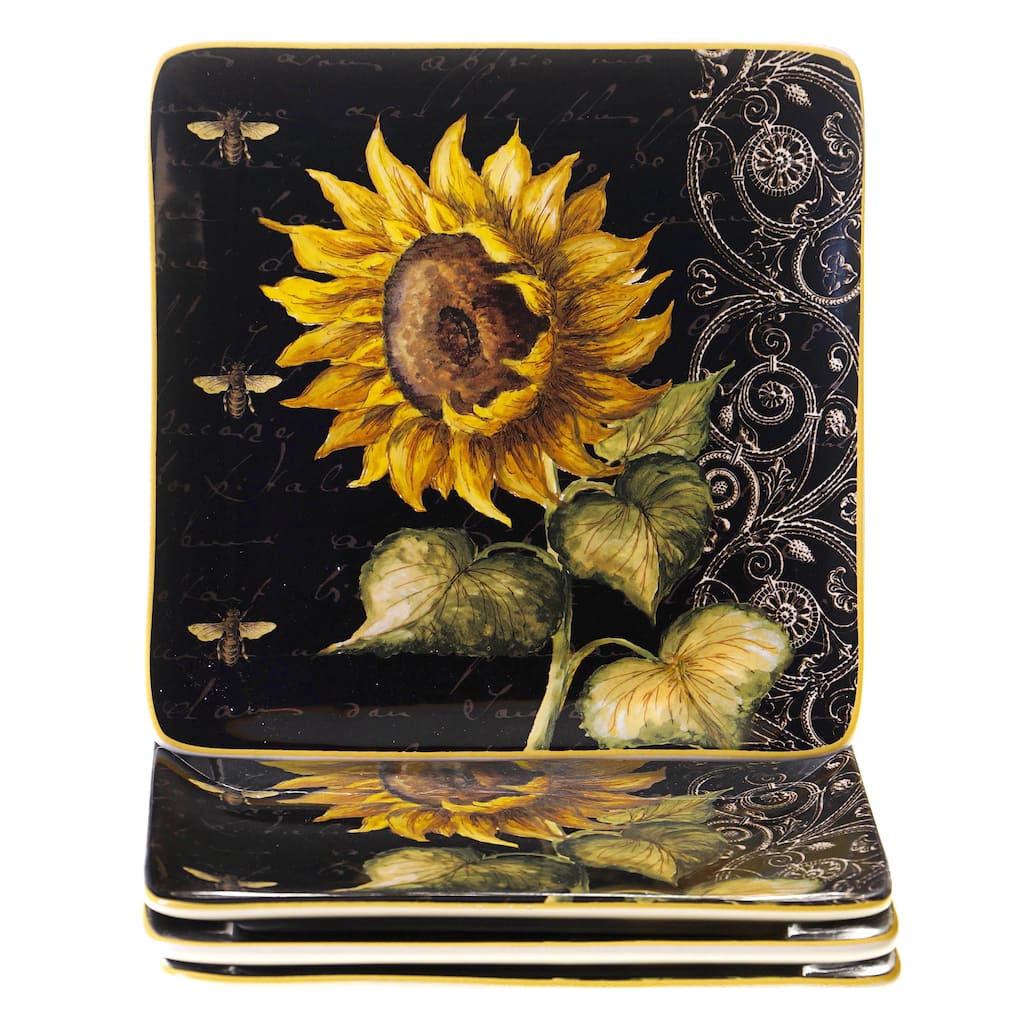 Certified International French Sunflowers Dessert Plates, Set of 4