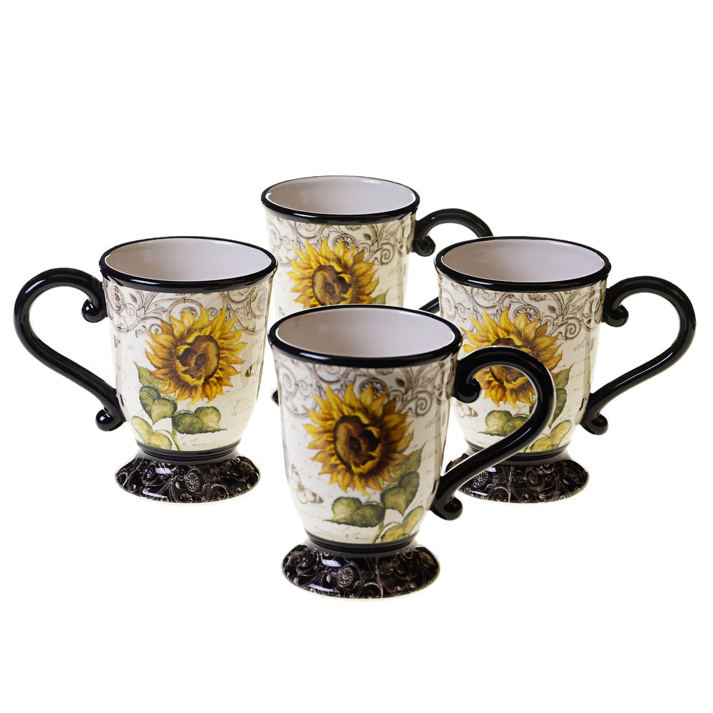 Set of four 16 oz. French Sunflower Coffee Mugs