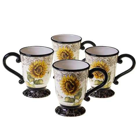 Certified International French Sunflowers 16-ounce Mugs, Set of 4