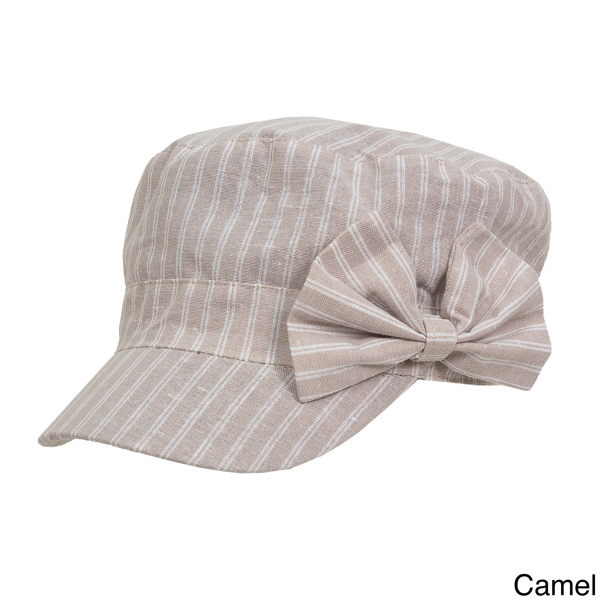 Magid Magid Cotton Canvas Striped Cadet Hat With Bow Beige Size One Size Fits Most