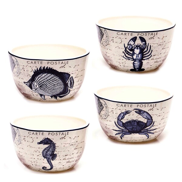 Certified International Coastal Postcards Ice Cream Bowls, Set of 4