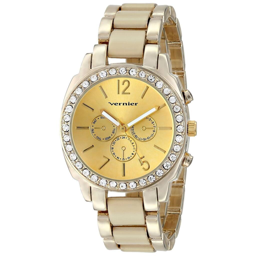 Vernier Women's Stone Bezel Goldtone Bone Resin Watch
