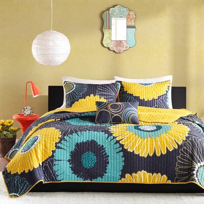 Mi Zone Iris Yellow Reversible Coverlet Set