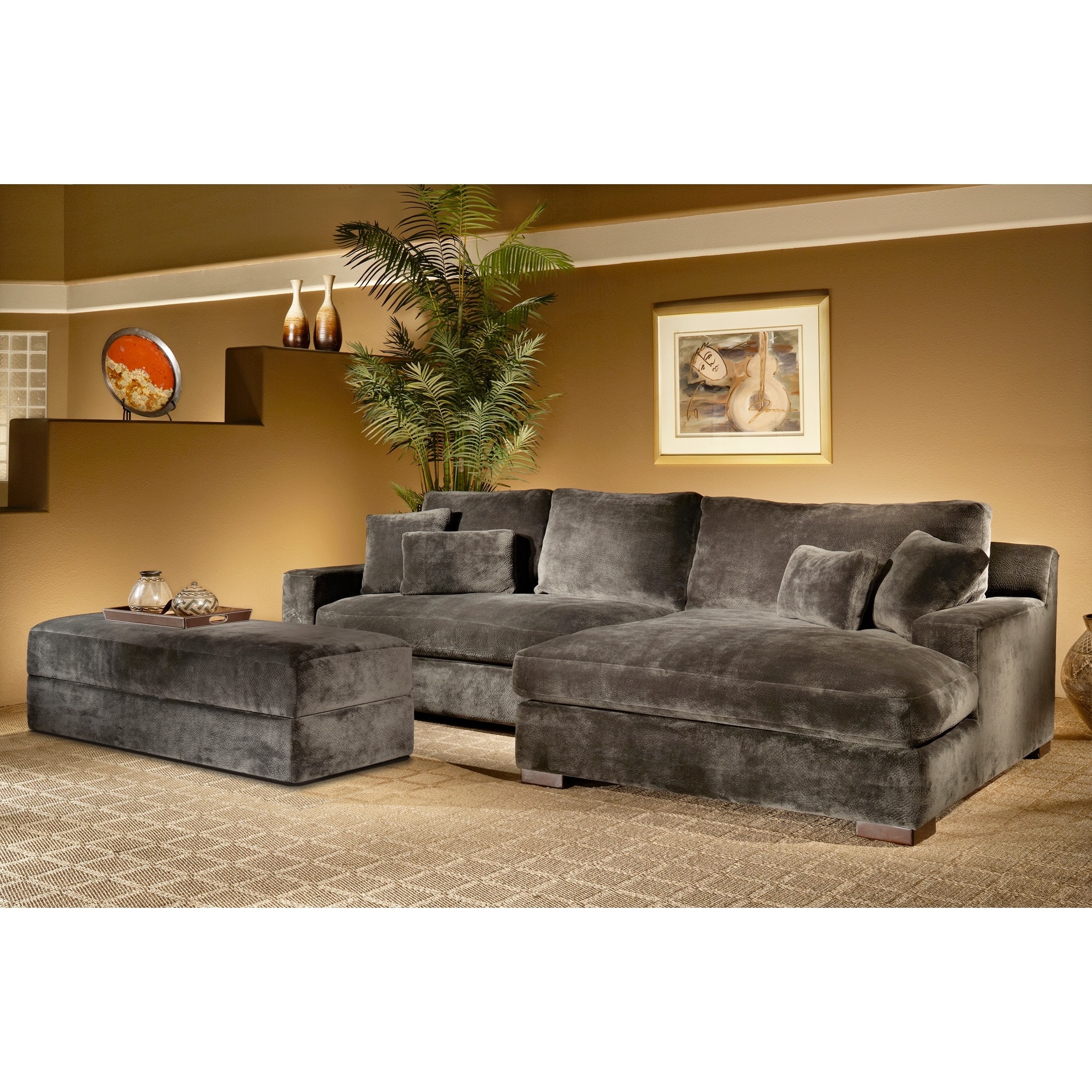 Doris 3 piece Smoke Sectional Sofa With Storage Ottoman