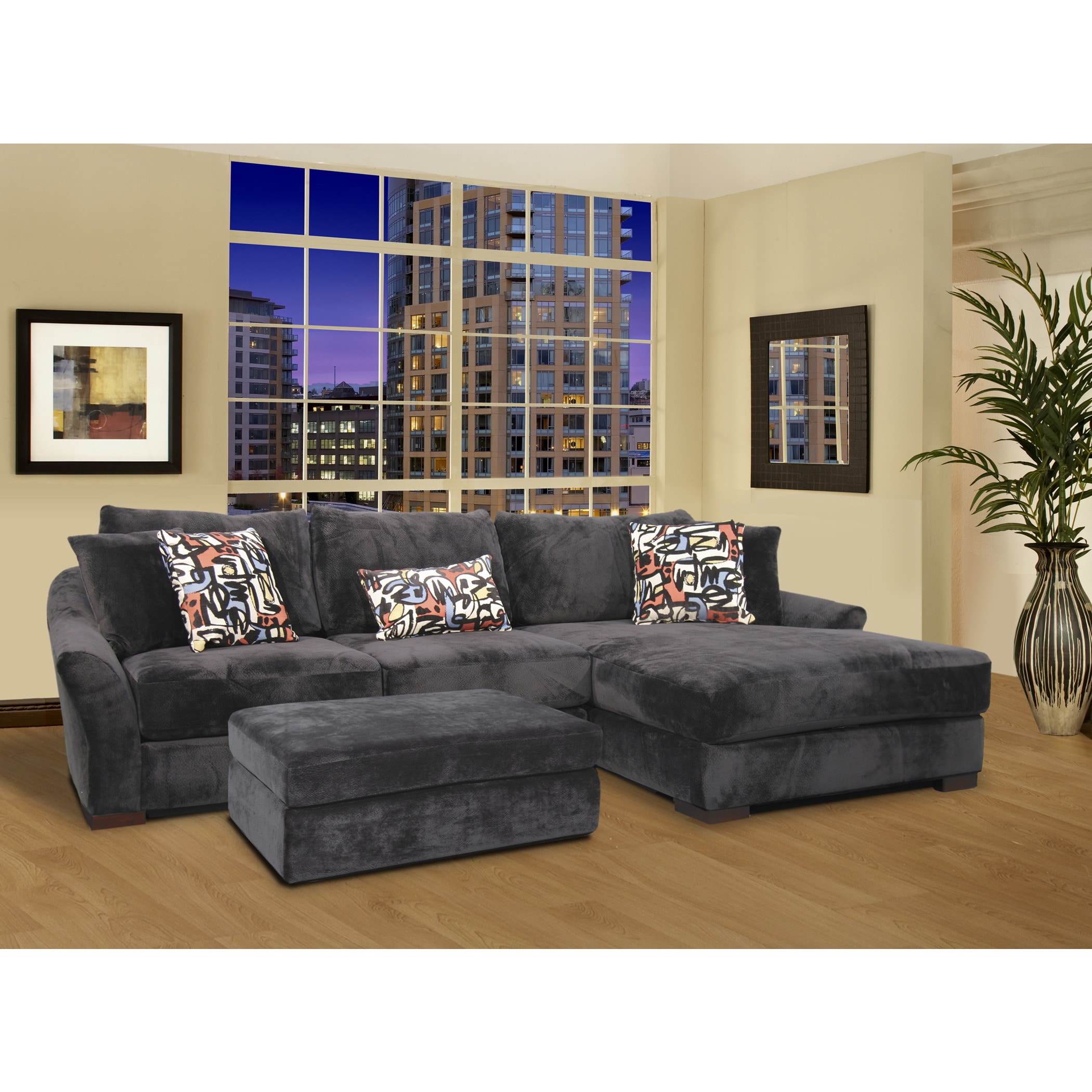 Audrey 3 piece Ebony Sectional Sofa With Ottoman