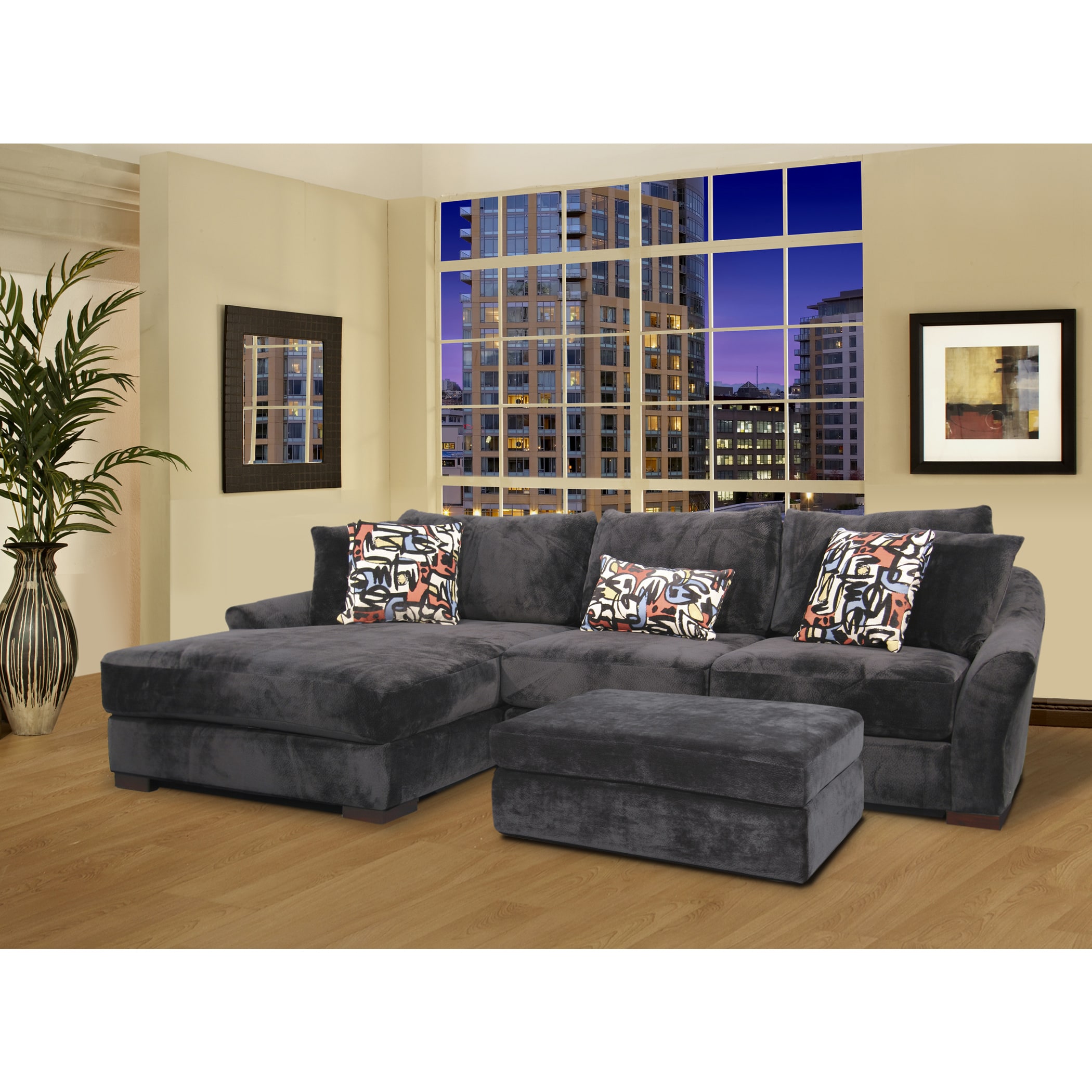 Audrey 3 piece Ebony Sectional Sofa With Ottoman