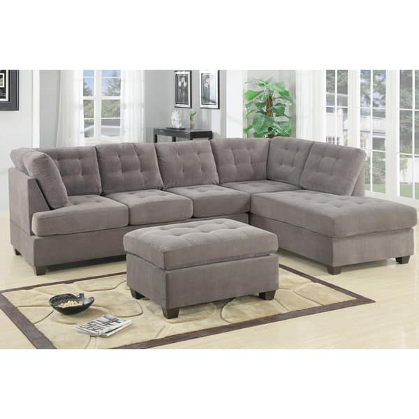 Shop Odessa Waffle Suede Reversible Sectional Sofa With Ottoman