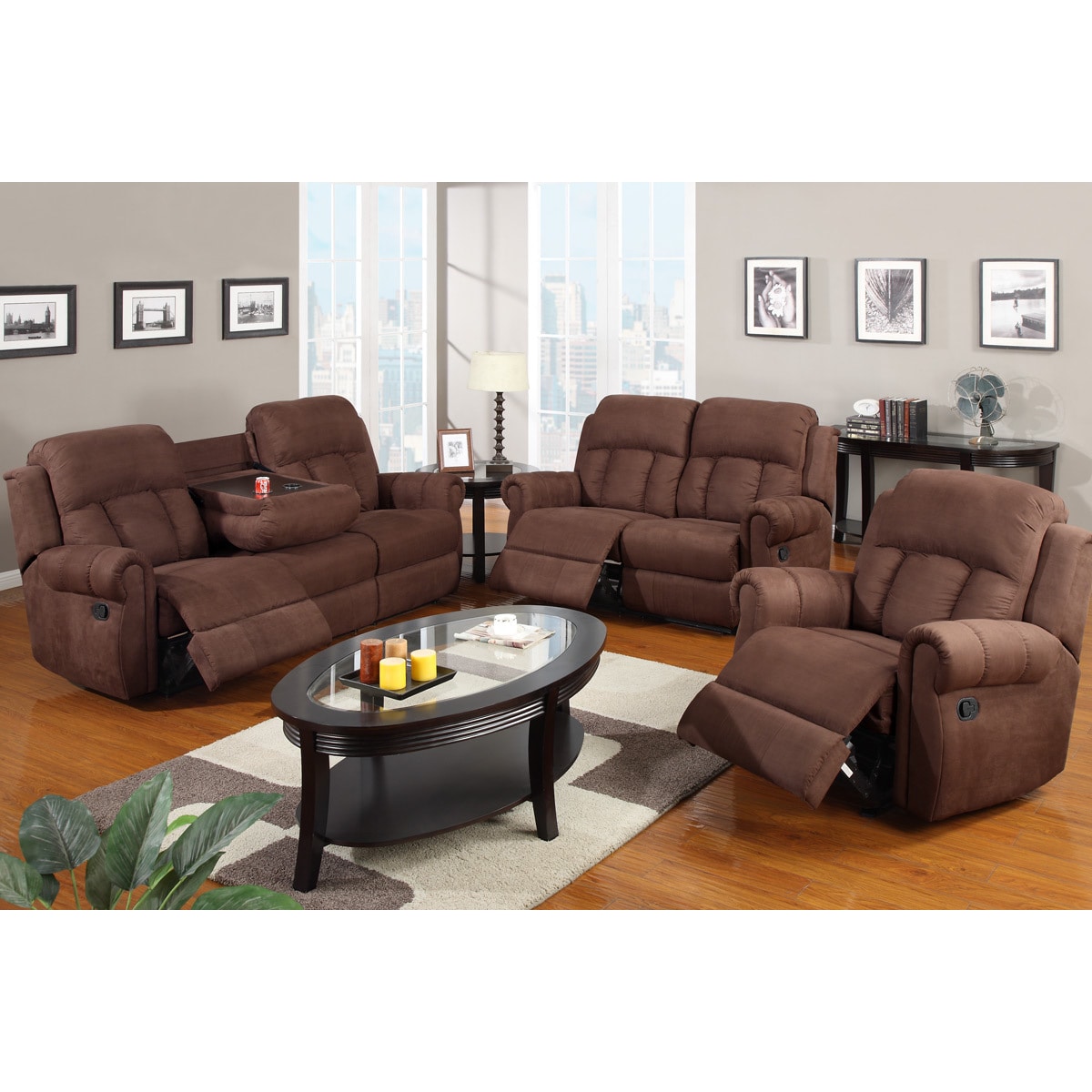 Nantes Microfiber Reclining Motion Sofa Set With Console