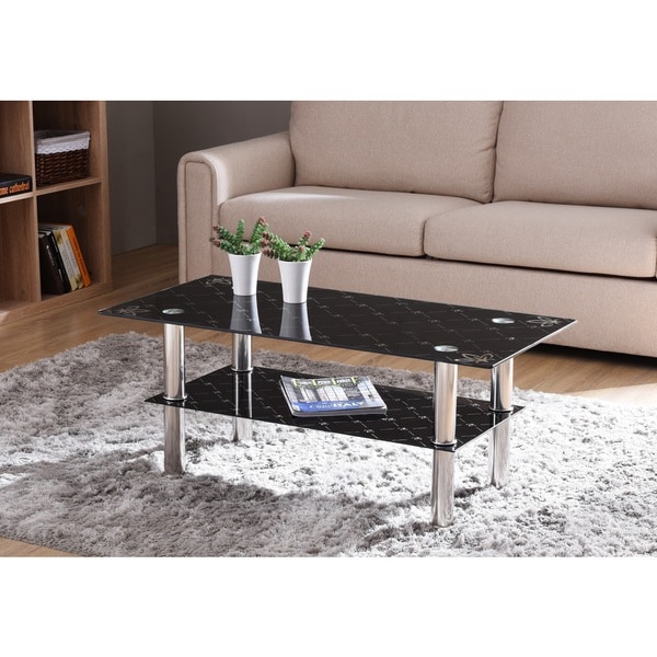 Black Coffee Table Glass Top - Large Brown,Contemporary, Low Level, Black Glass Top ... - Tangkula rectangle glass coffee table, clear coffee table with lower shelf wooden legs, center tables for living room (black).