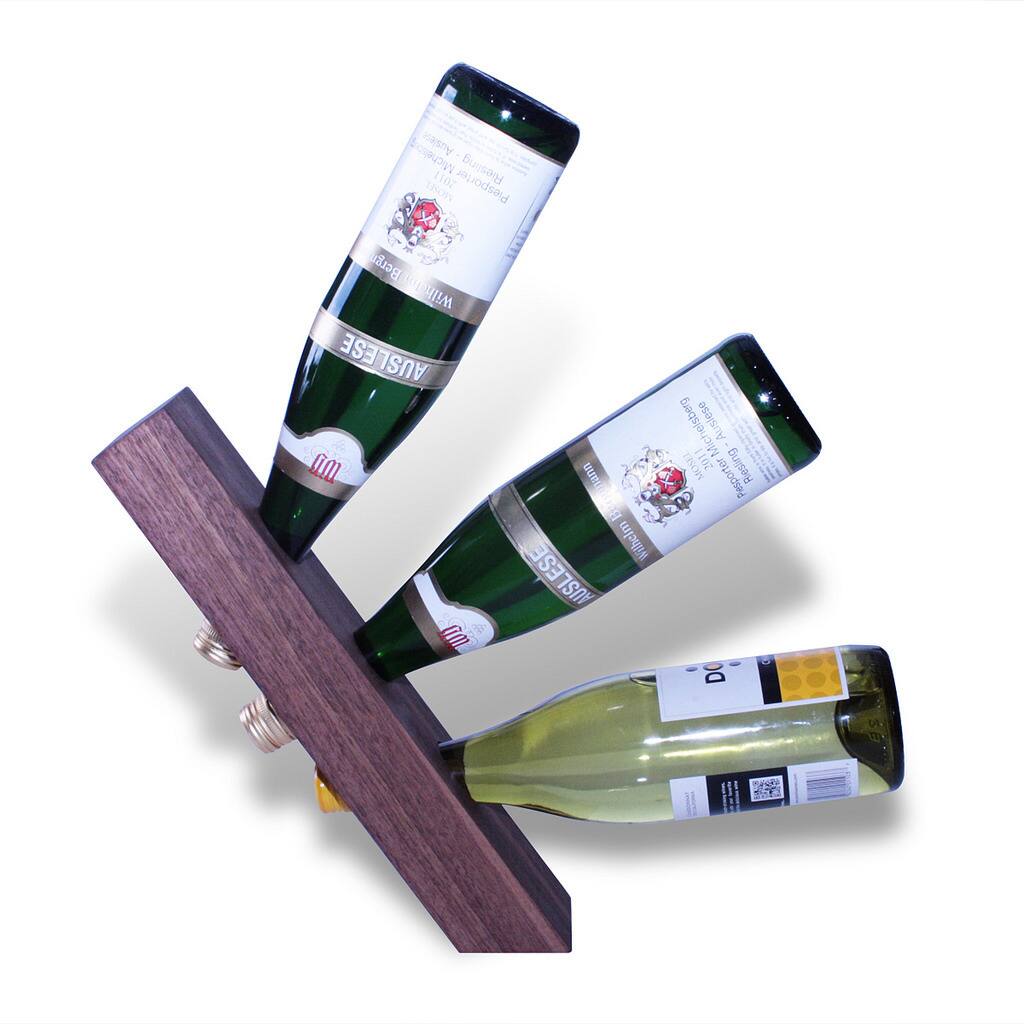 Walnut Teak-finished 3-bottle Balancing Wine Wedge