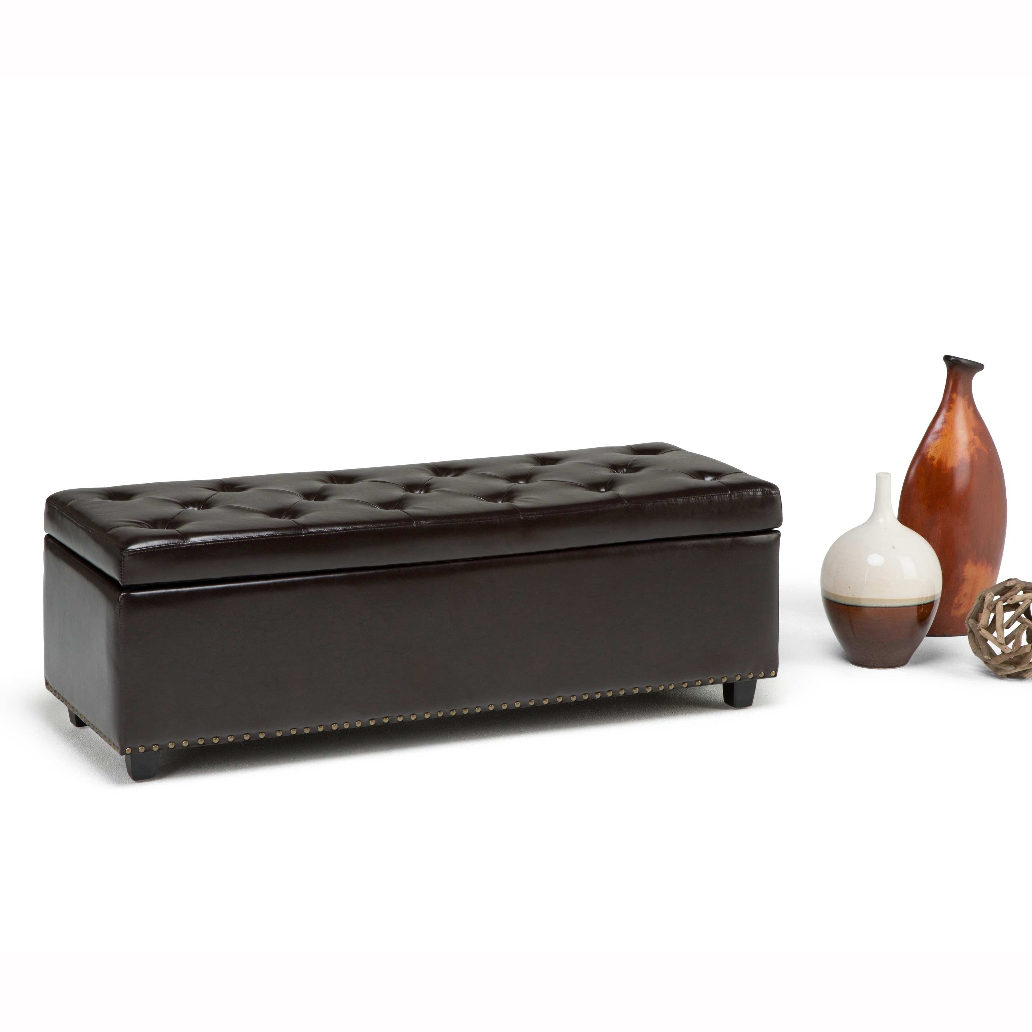 Springfield Collection Dark Brown Tufted Bonded Leather Storage Ottoman