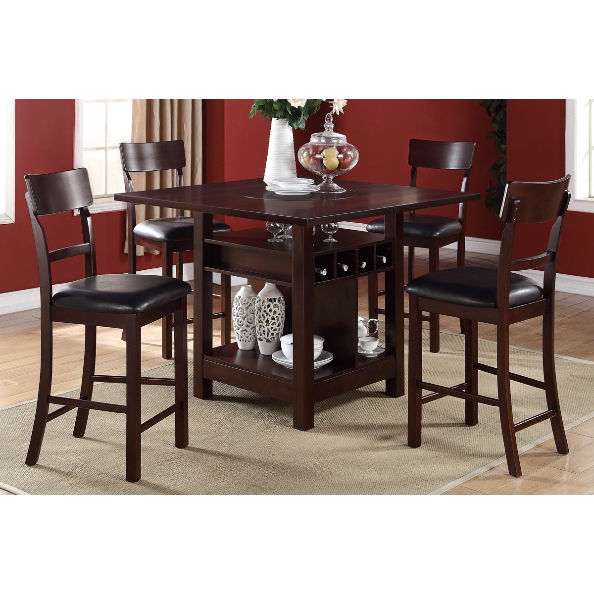 Arezzo 5 Pieces Counter Height Dining Set With Wine Storage And Shelving