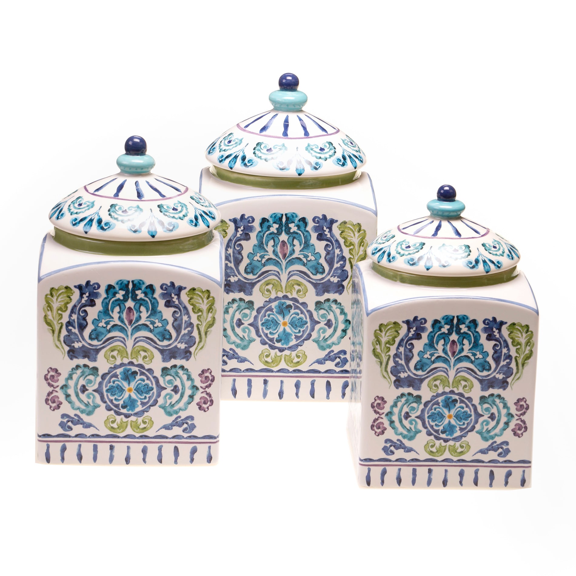 Hand painted Mood Indigo Ceramic Canisters (set Of 3)