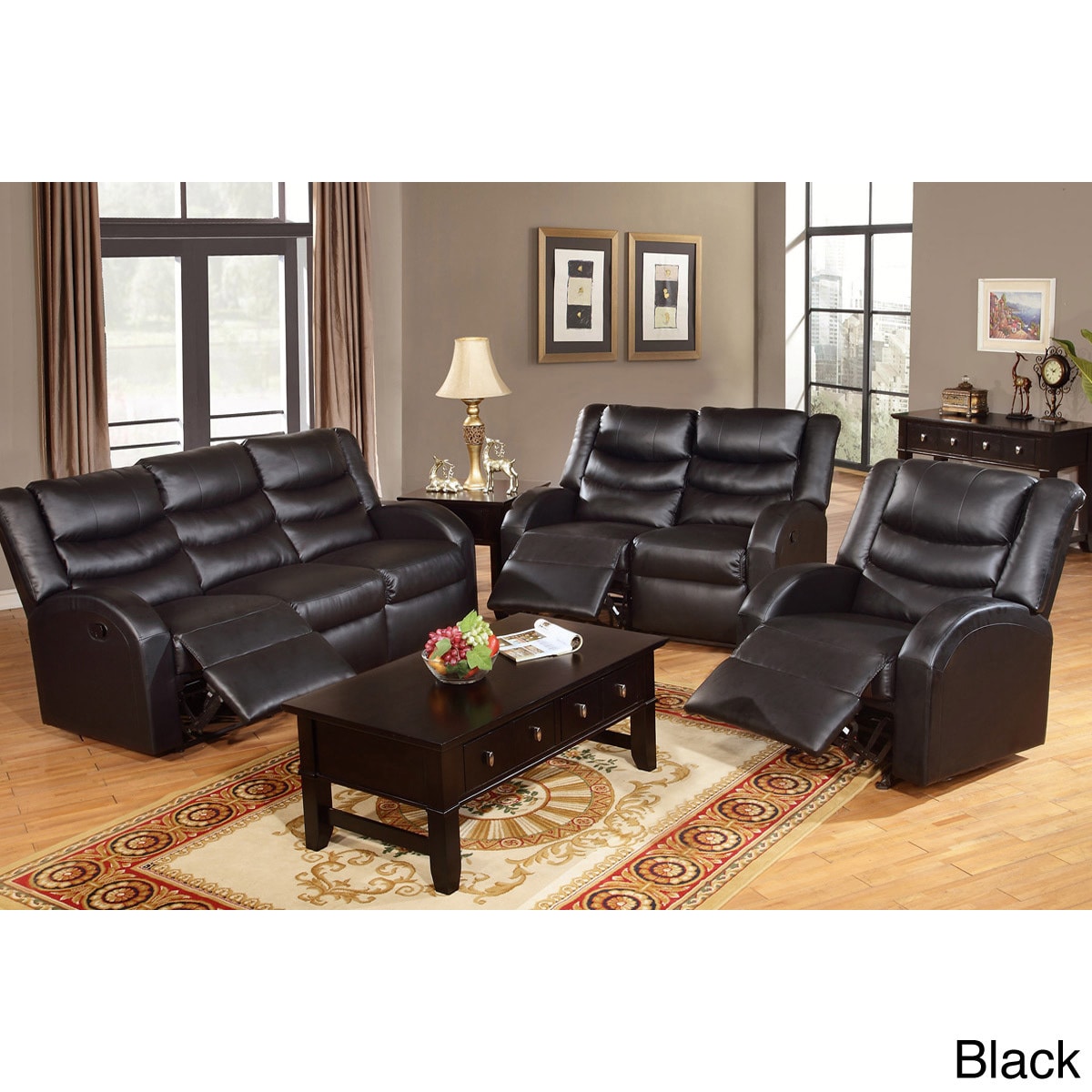 Rouen Bonded Leather Recliner Motion Living Room Set