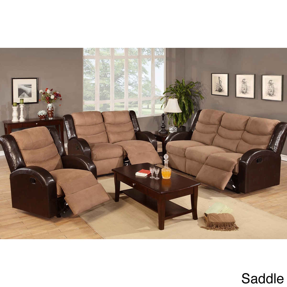 Perpignan Microfiber In Dual Tone Reclining Motion Sofa Set