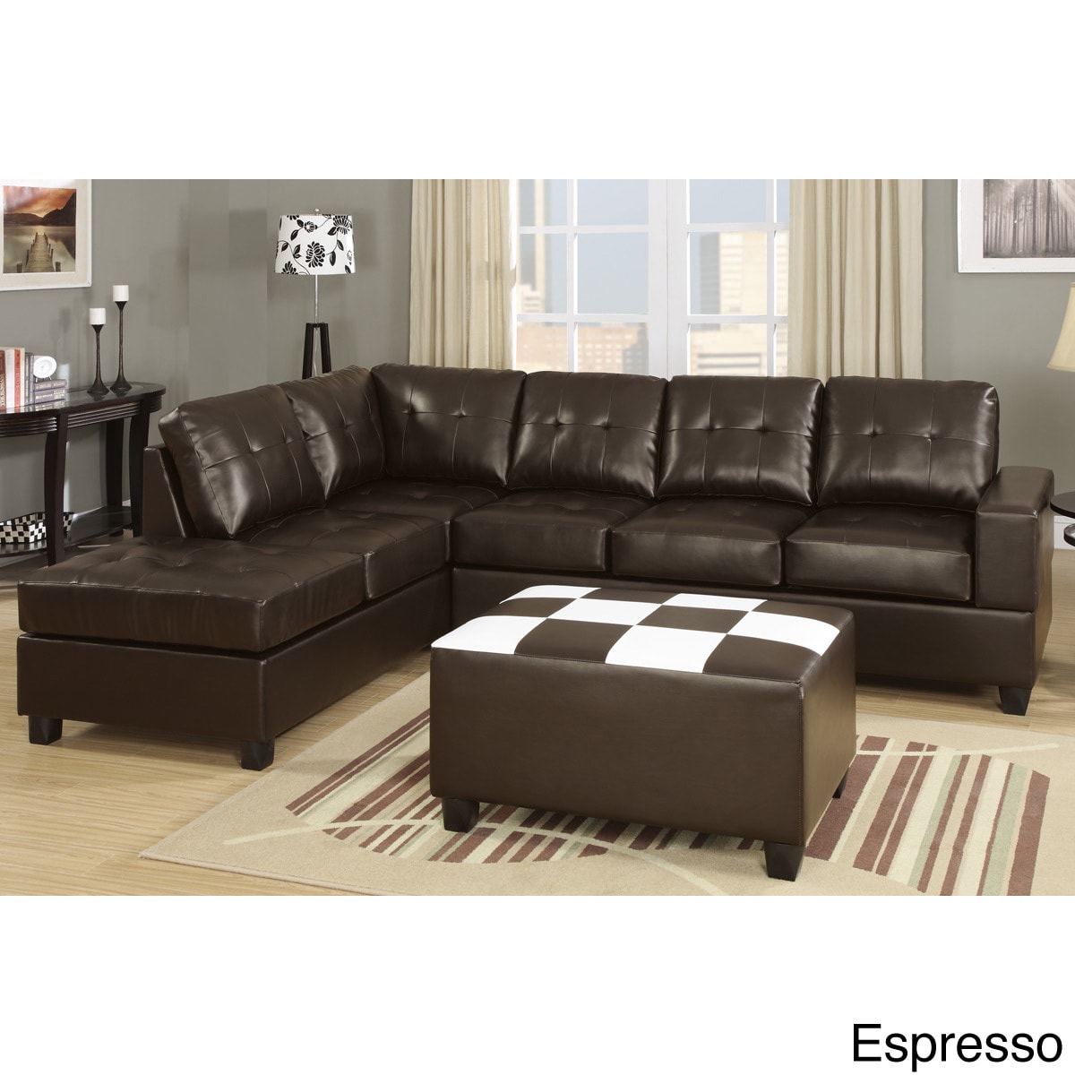 Chandler Bonded Leather Sectional Sofa With Console