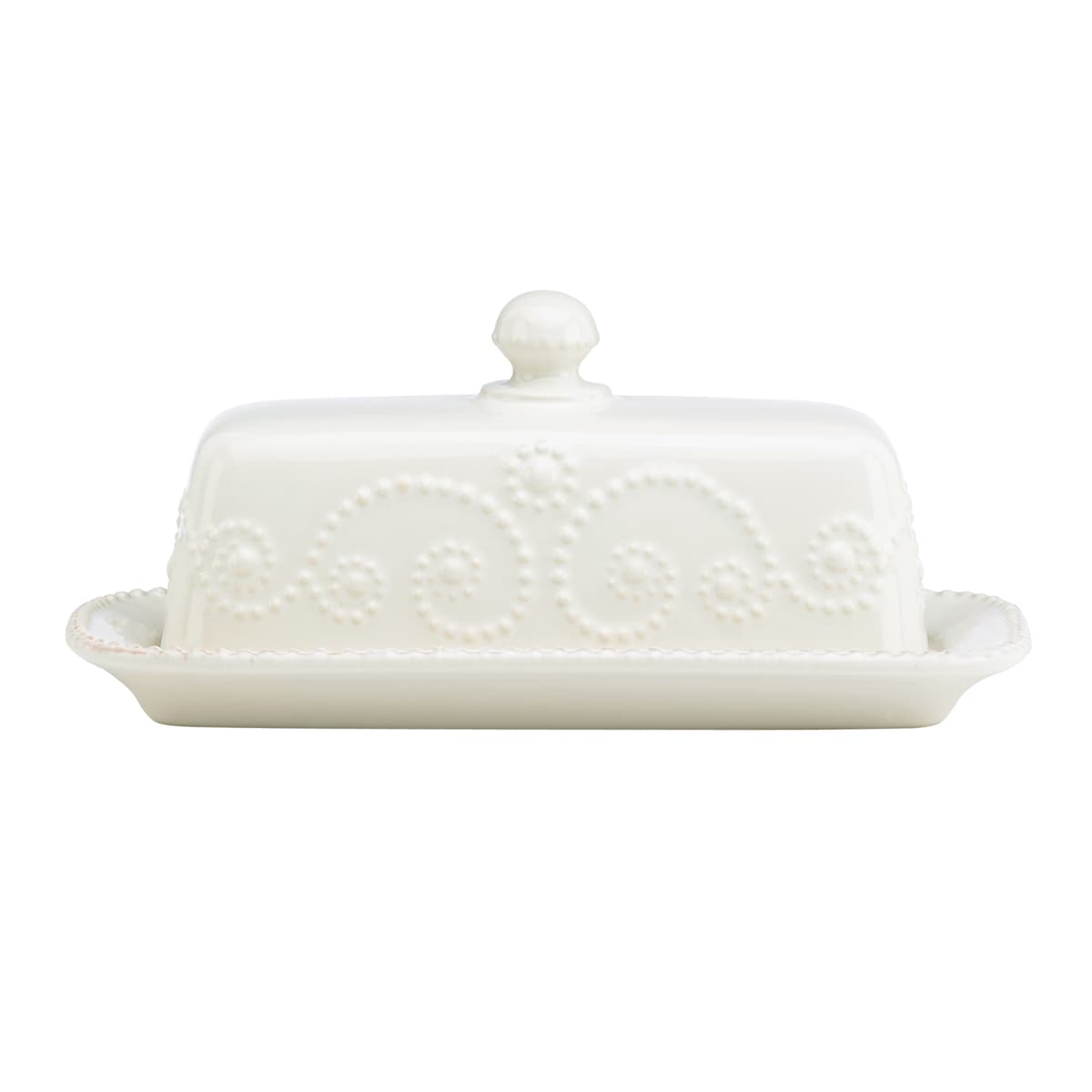 French Perle White Covered Butter Dish