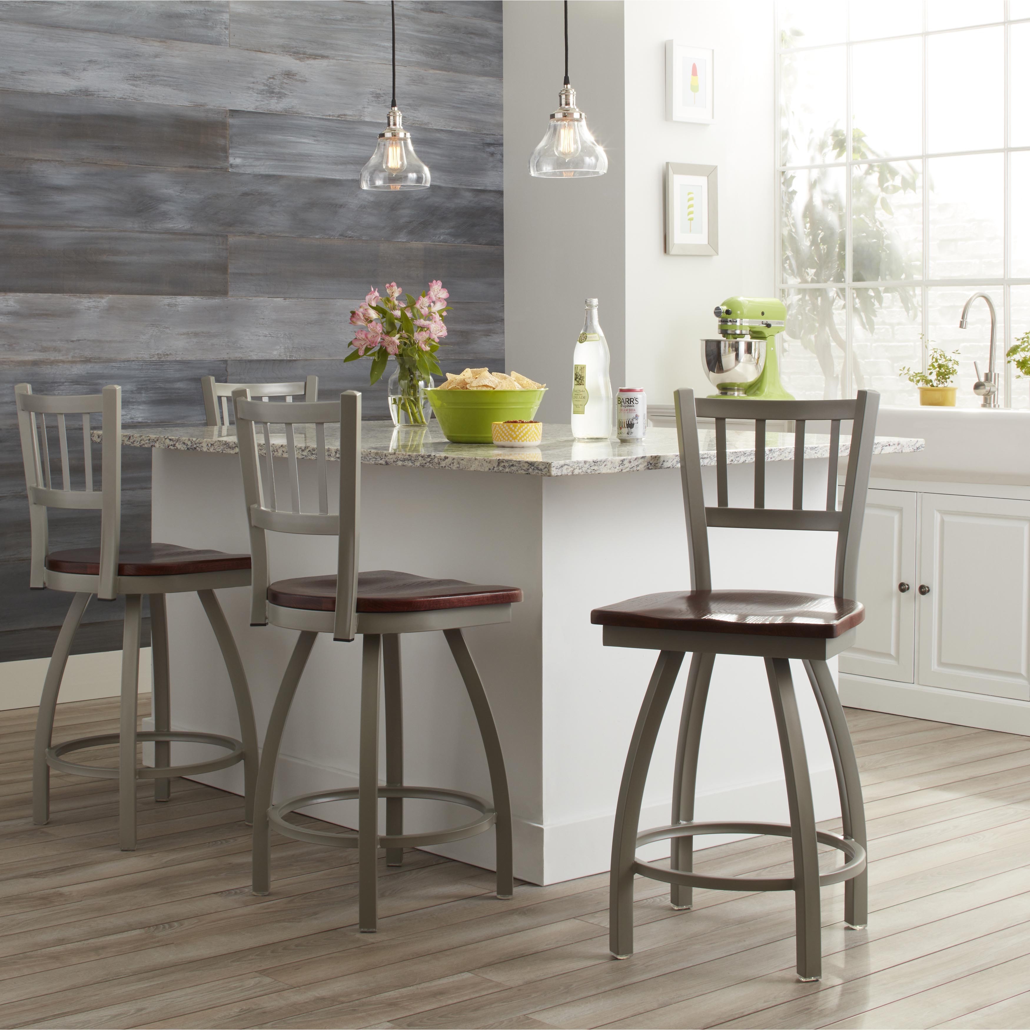 Steel Frame/ Oak Wood Counter Stool