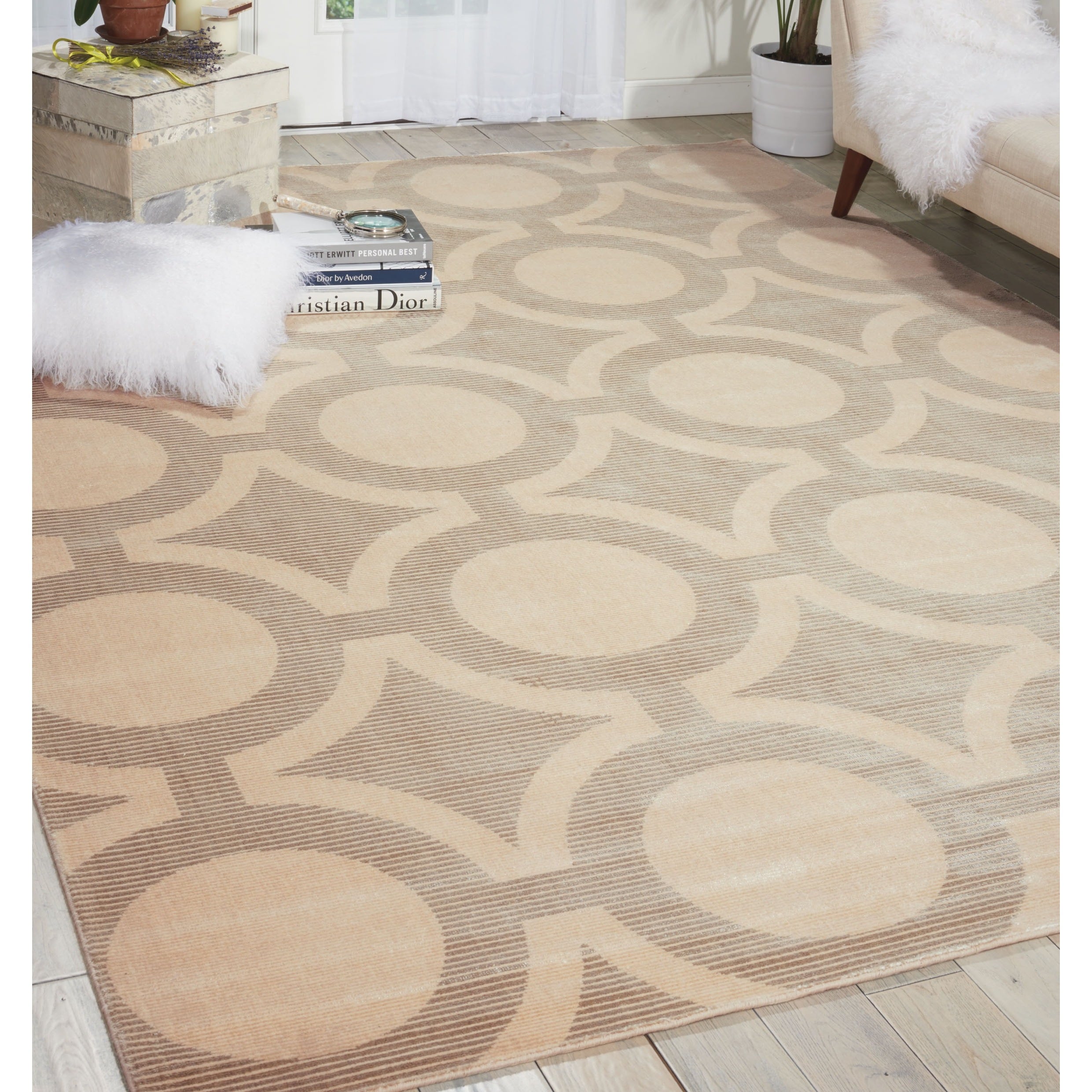 Nourison Luminance Cream Grey Rug (53 X 75)