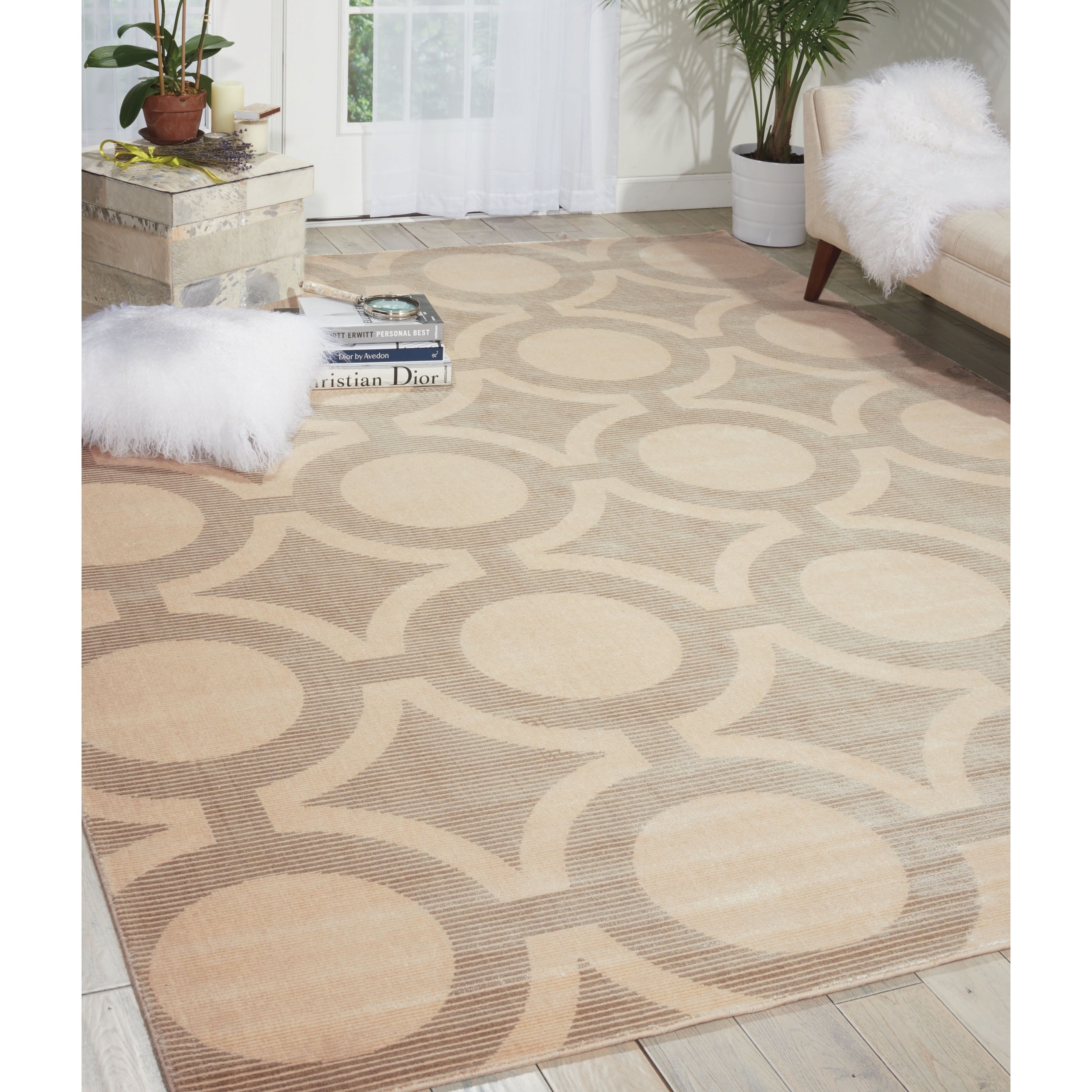 Nourison Luminance Cream Grey Rug (76 X 106)